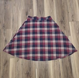Modcloth Plaid Midi A-line Skirt Cotton Blend Red & Navy Blue Size Large Elastic
